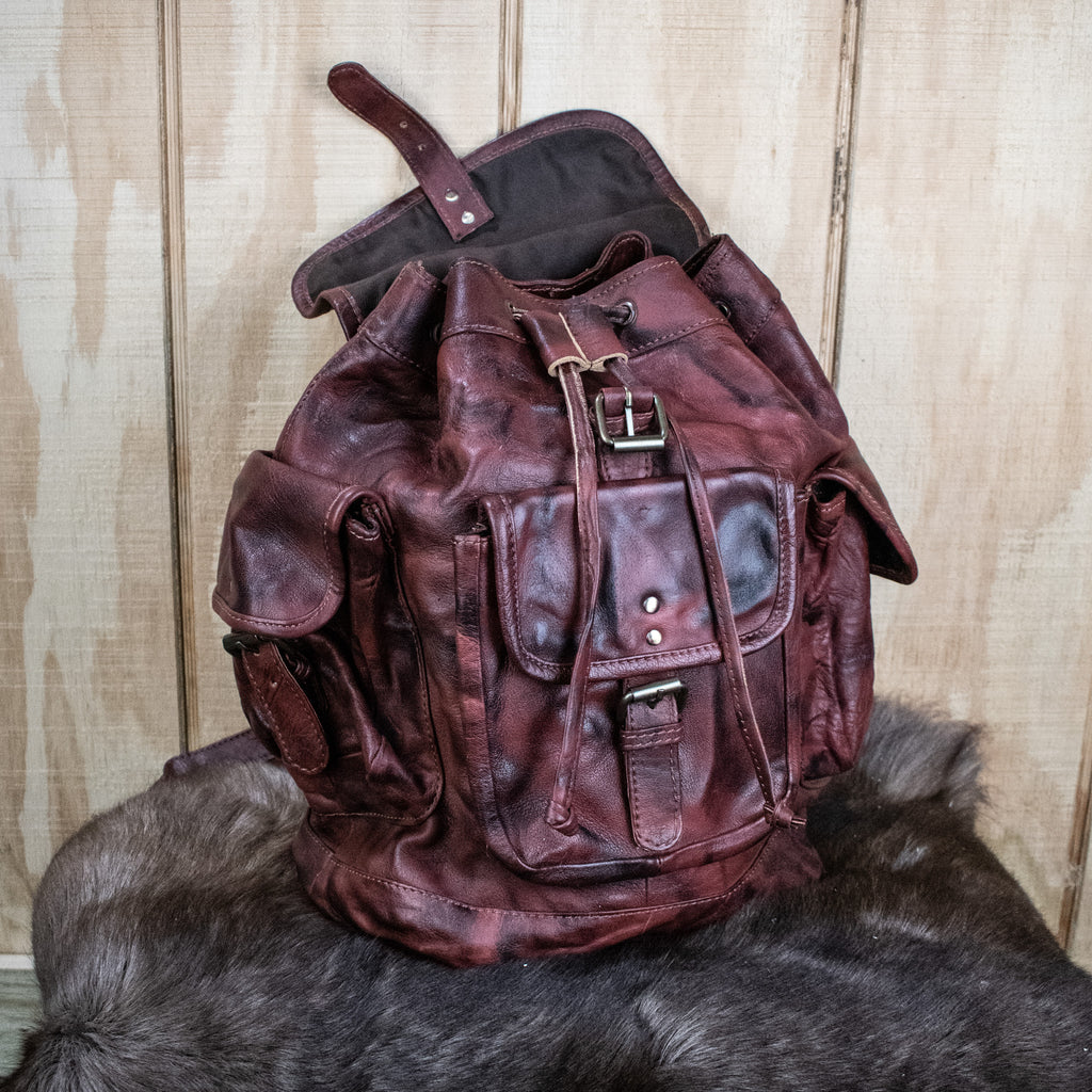 Brown leather backpack