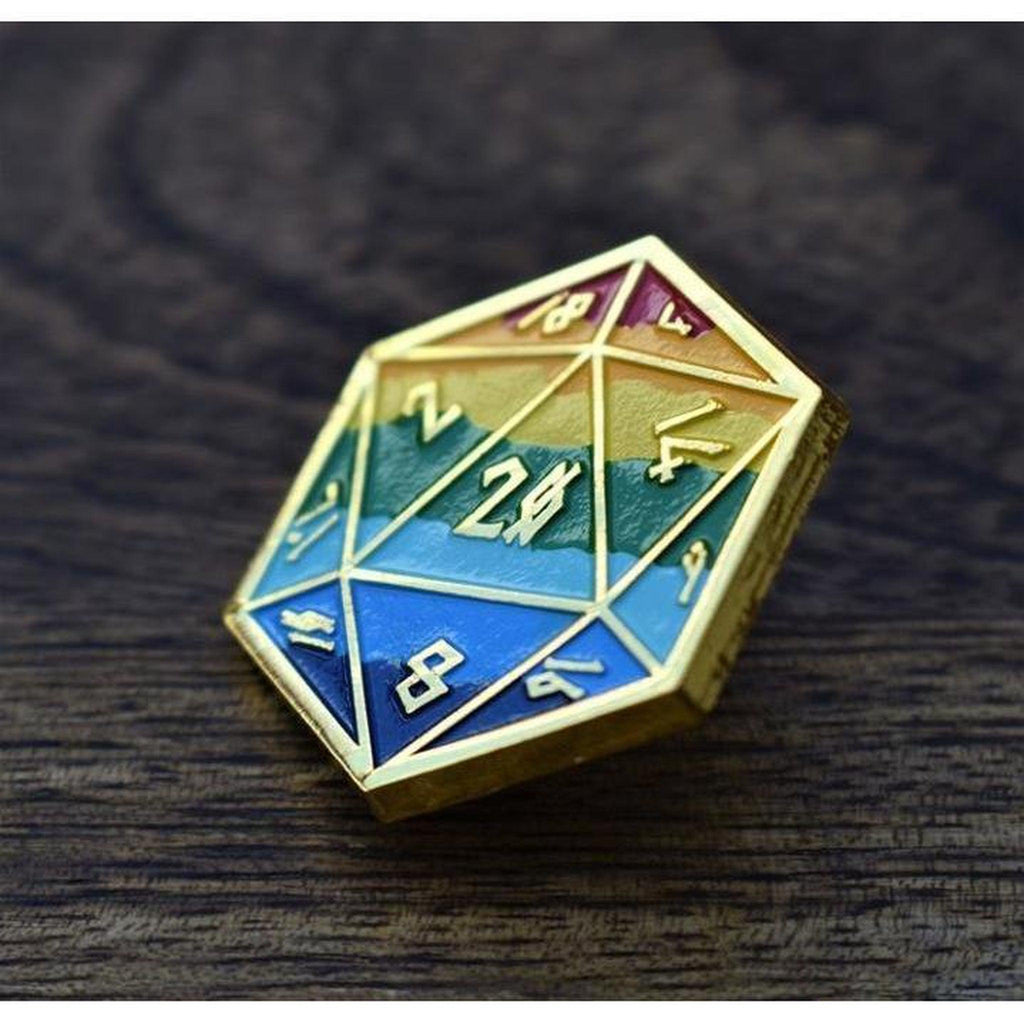Pride and Gold Rainbow D20 Pin