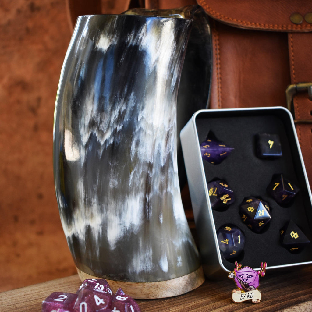 Dice and a horn mug
