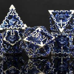 Beholder's Gates Hollow Metal Dice Set - Blue and Silver