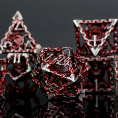 Beholder's Gates Hollow Metal Dice Set - Bloodied Silver