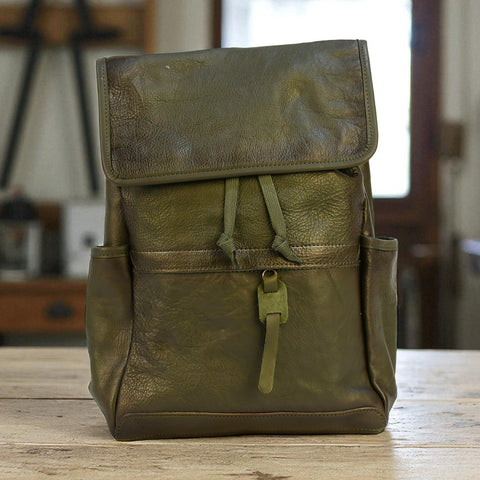 Bovine Leather Backpack - Olive