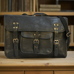 Bovine Leather Magnetic Briefcase - Black