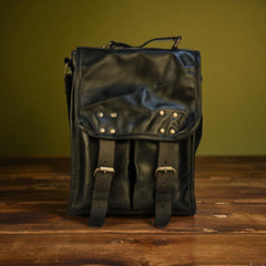 Bovine Leather Medium Satchel Bag - Black