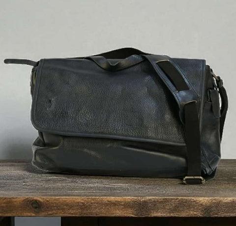 Bovine Leather Messenger Bag - Navy