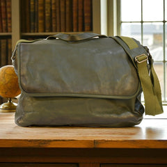 Bovine Leather Messenger Bag - Olive