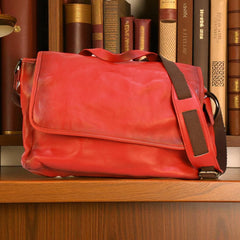 Bovine Leather Messenger Bag - Red