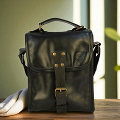 Bovine Leather Small Satchel Bag - Black