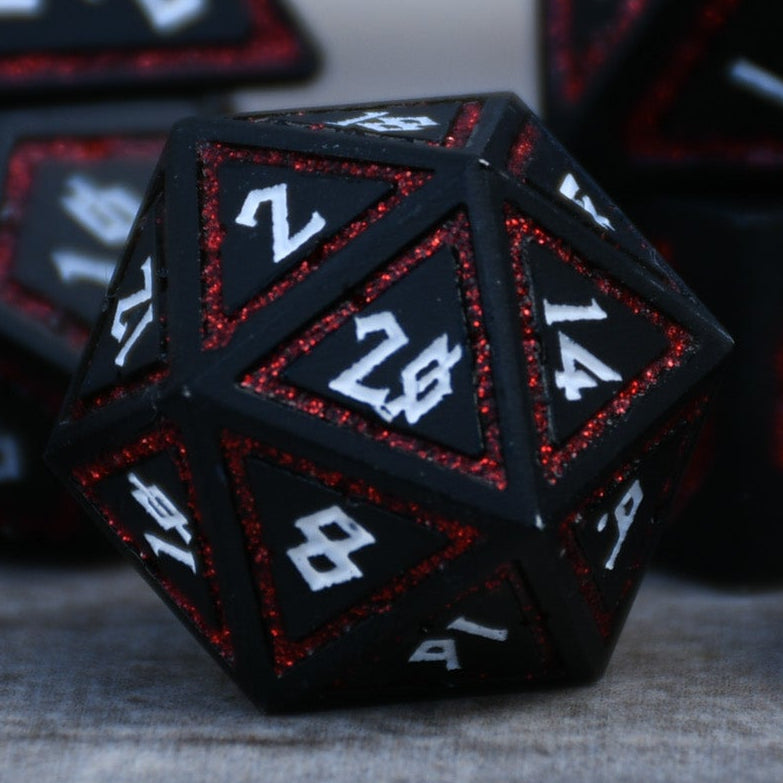 Cleric's Shadow Domain Red And Matte Black Metal Dice d20