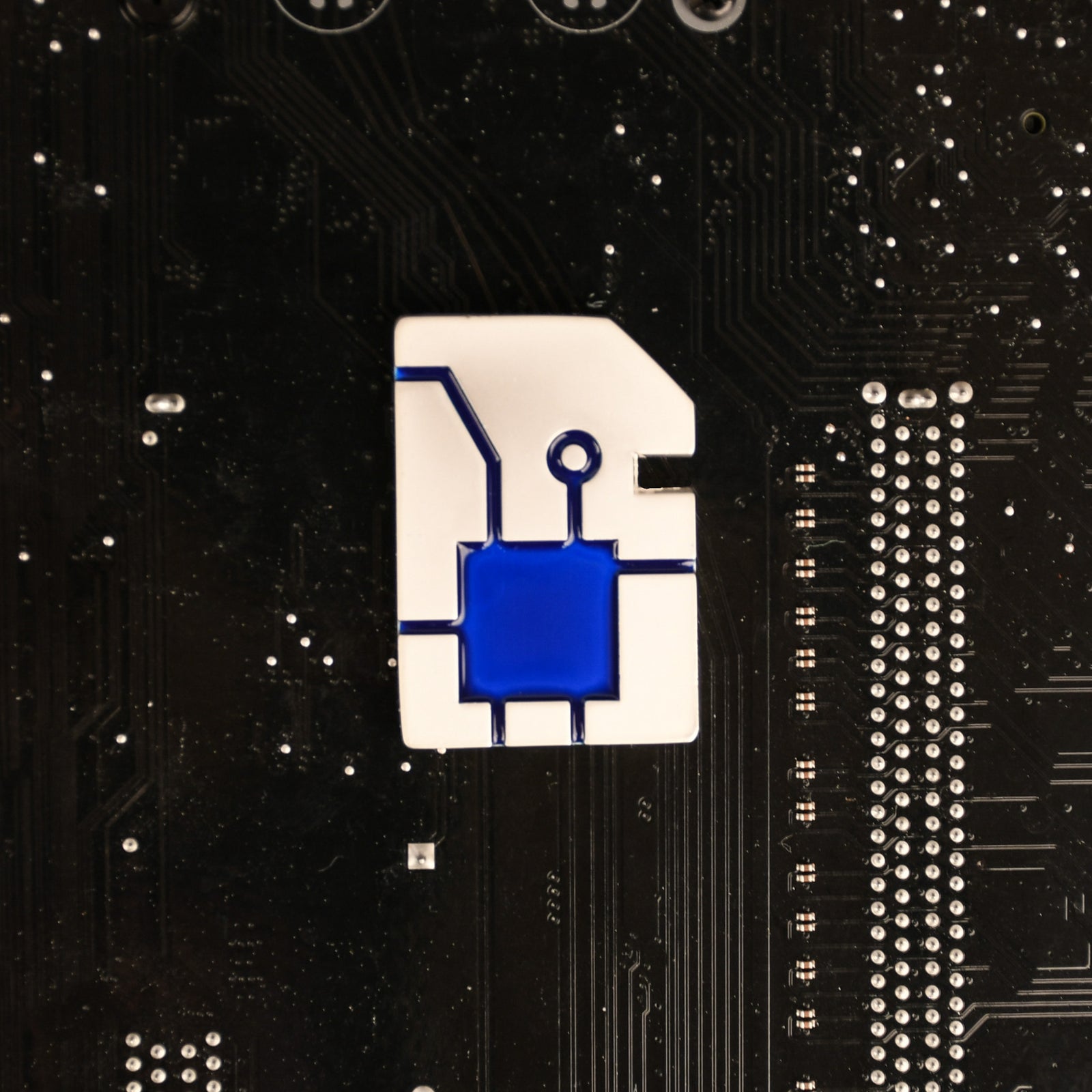 microchip d2 die dice matte silver with blue cyberpunk inspired details