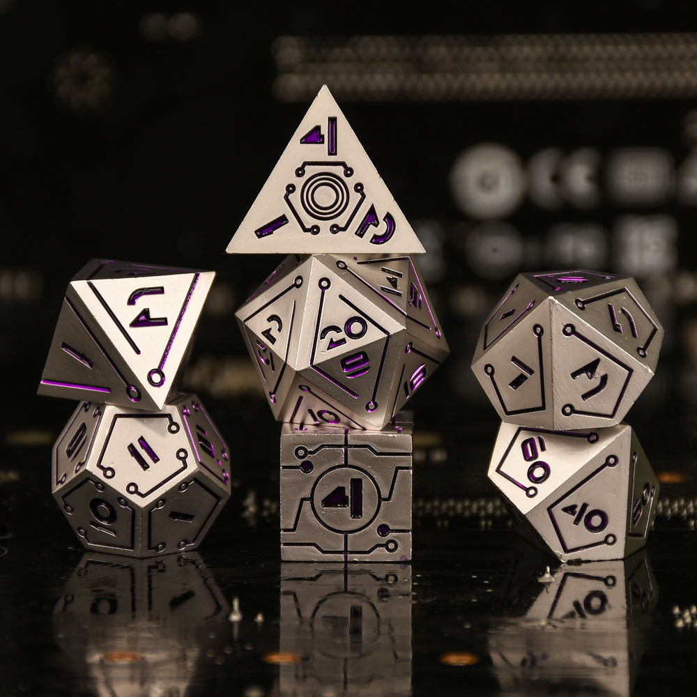 Pre-Order || Cyberlink - Infosec Silver Purple Dice Set