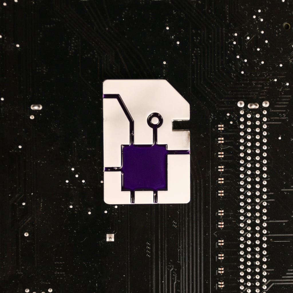microchip d2 die dice matte silver with purple cyberpunk inspired details