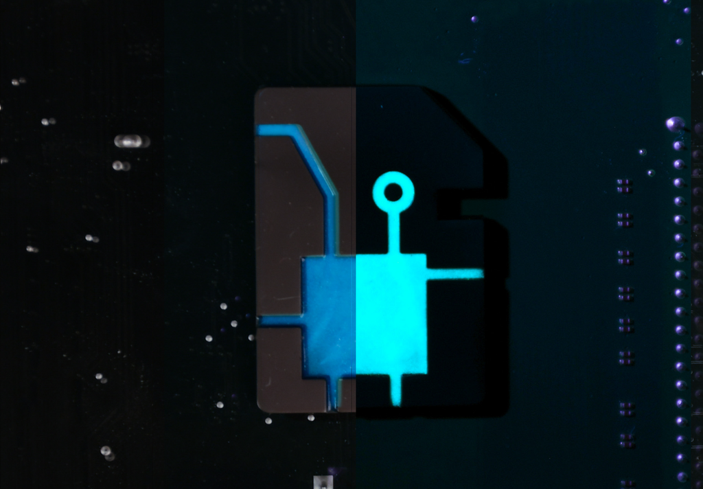 d2 dice chip cyberpunk inspired glowing blue