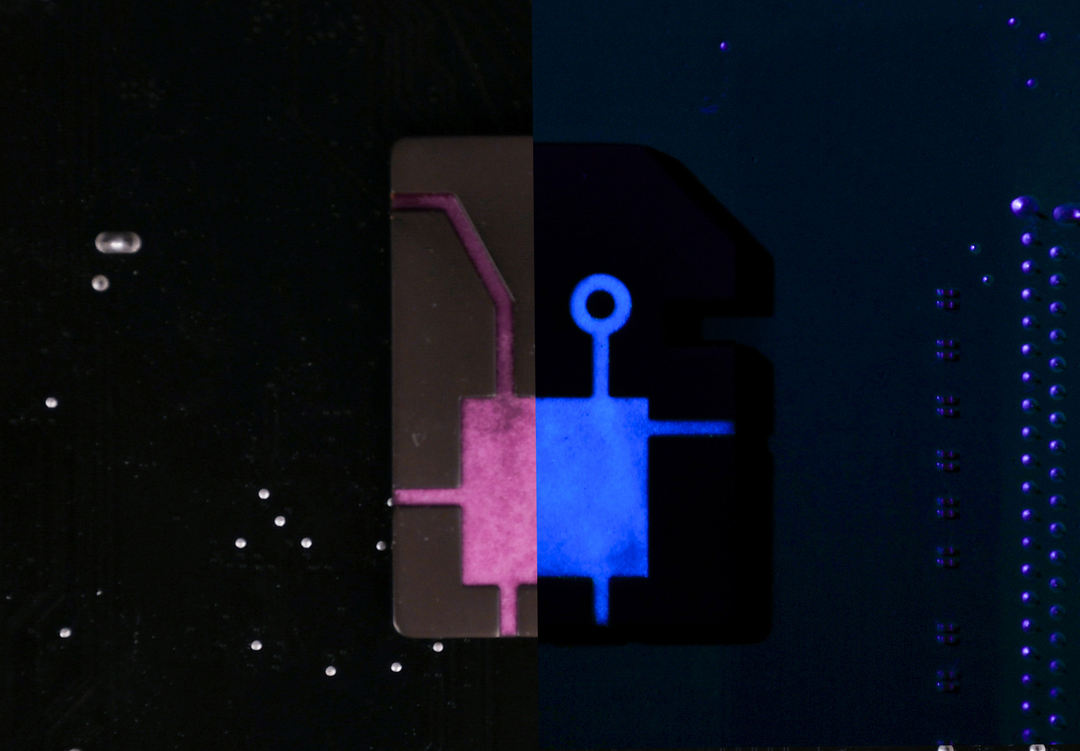 d2 die in the shape of an sd card chip half glowing 