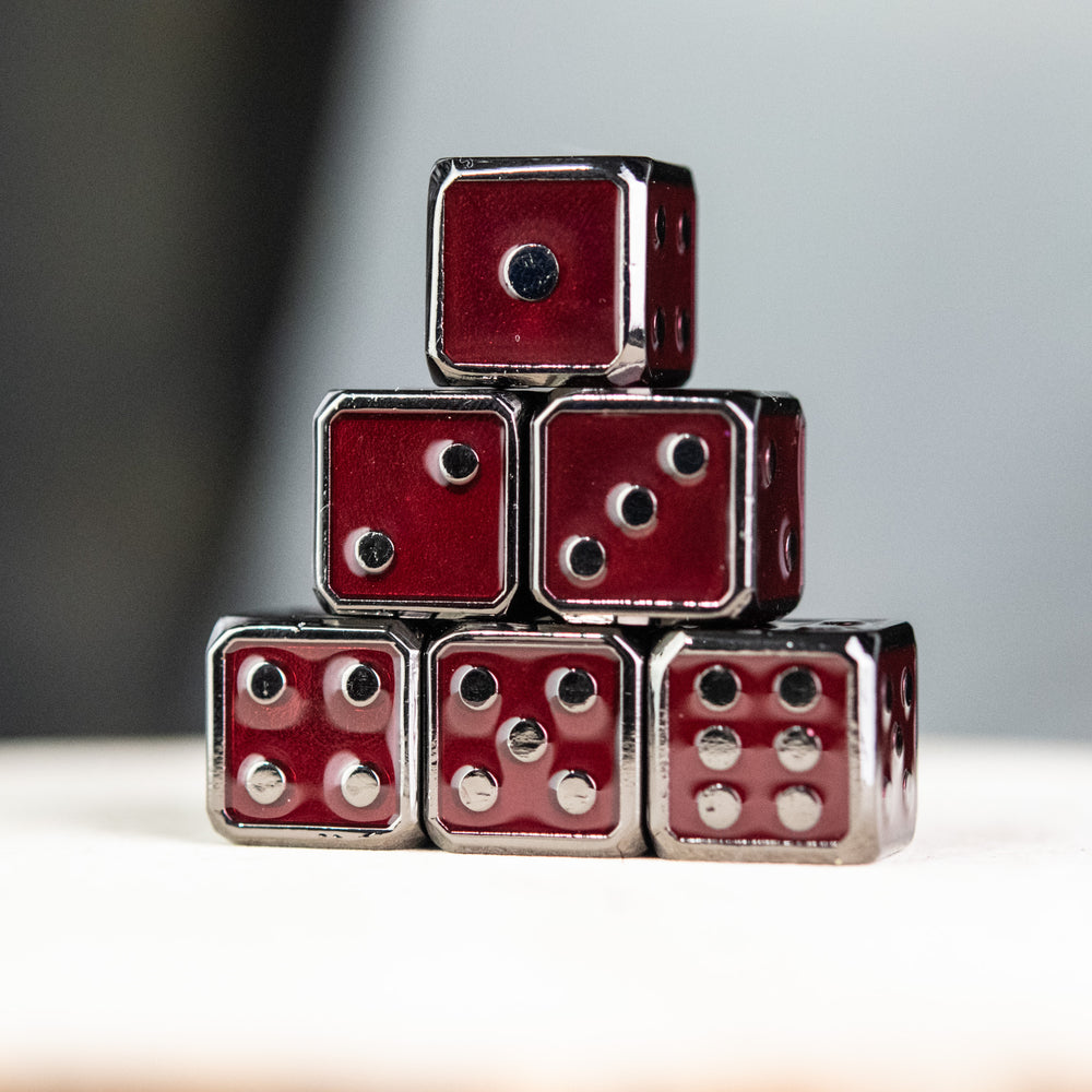 D6 6pc. Metal Dice Set - Red and Black