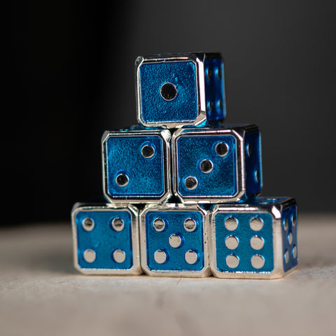 D6 6pc. Metal Dice Set - Azure and Silver