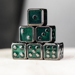 D6 6pc. Metal Dice Set - Green and Black