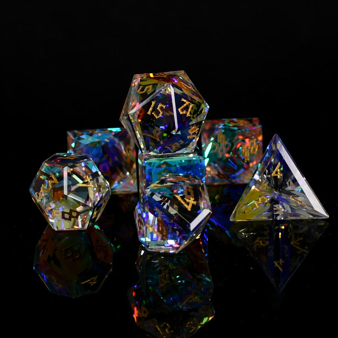 Diamond Prism Baguette Cut Glass Dice Set