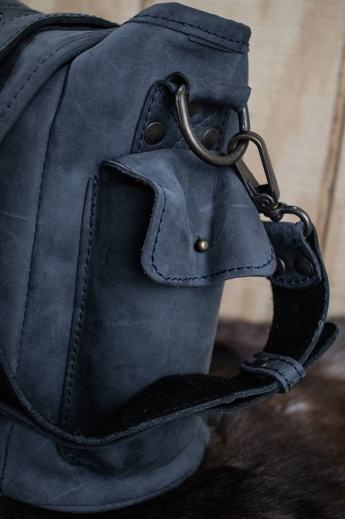 Soft navy leather hide laptop bag 