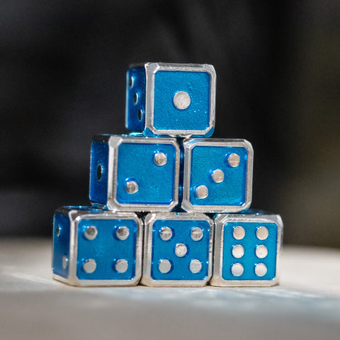 D6 6pc. Metal Dice Set- Azure and Silver