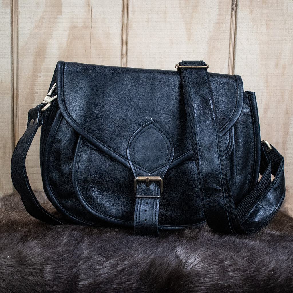 A black leather satchel