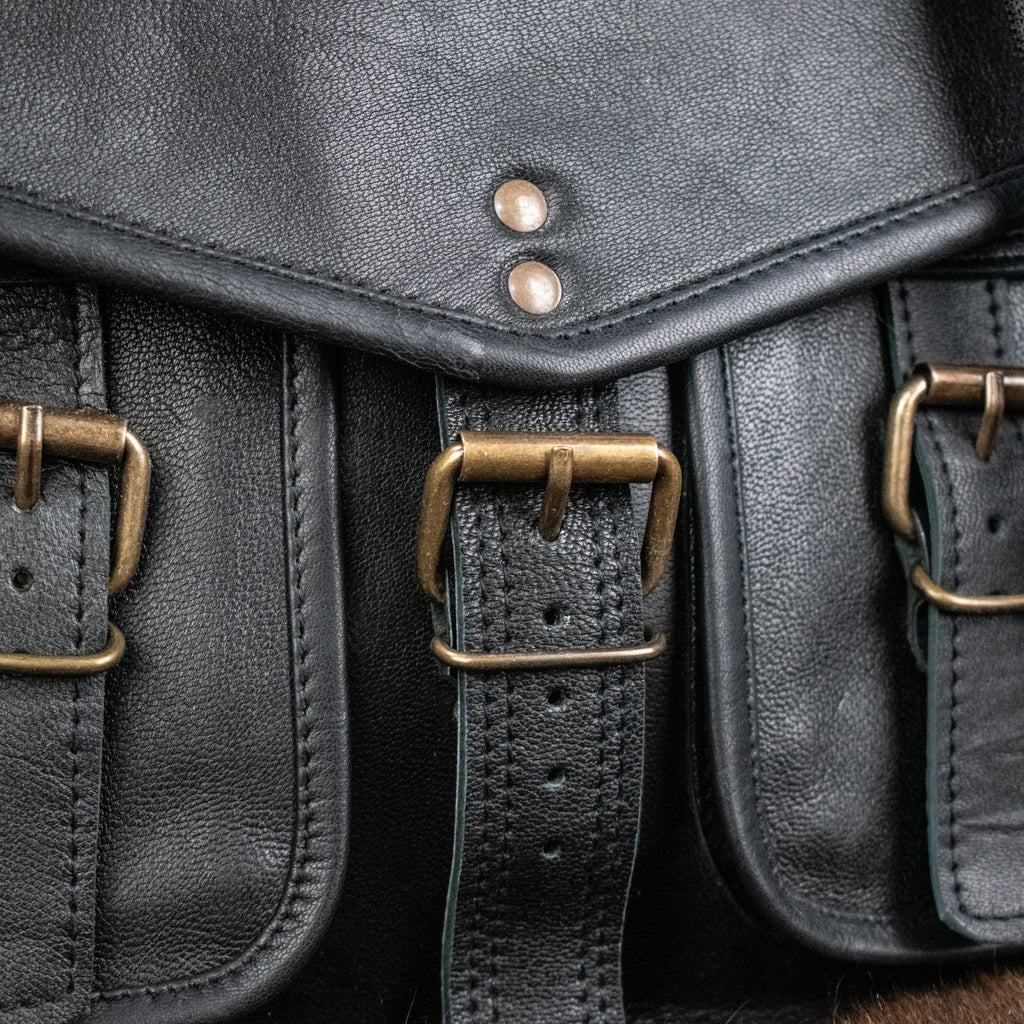A large black leather satchel 