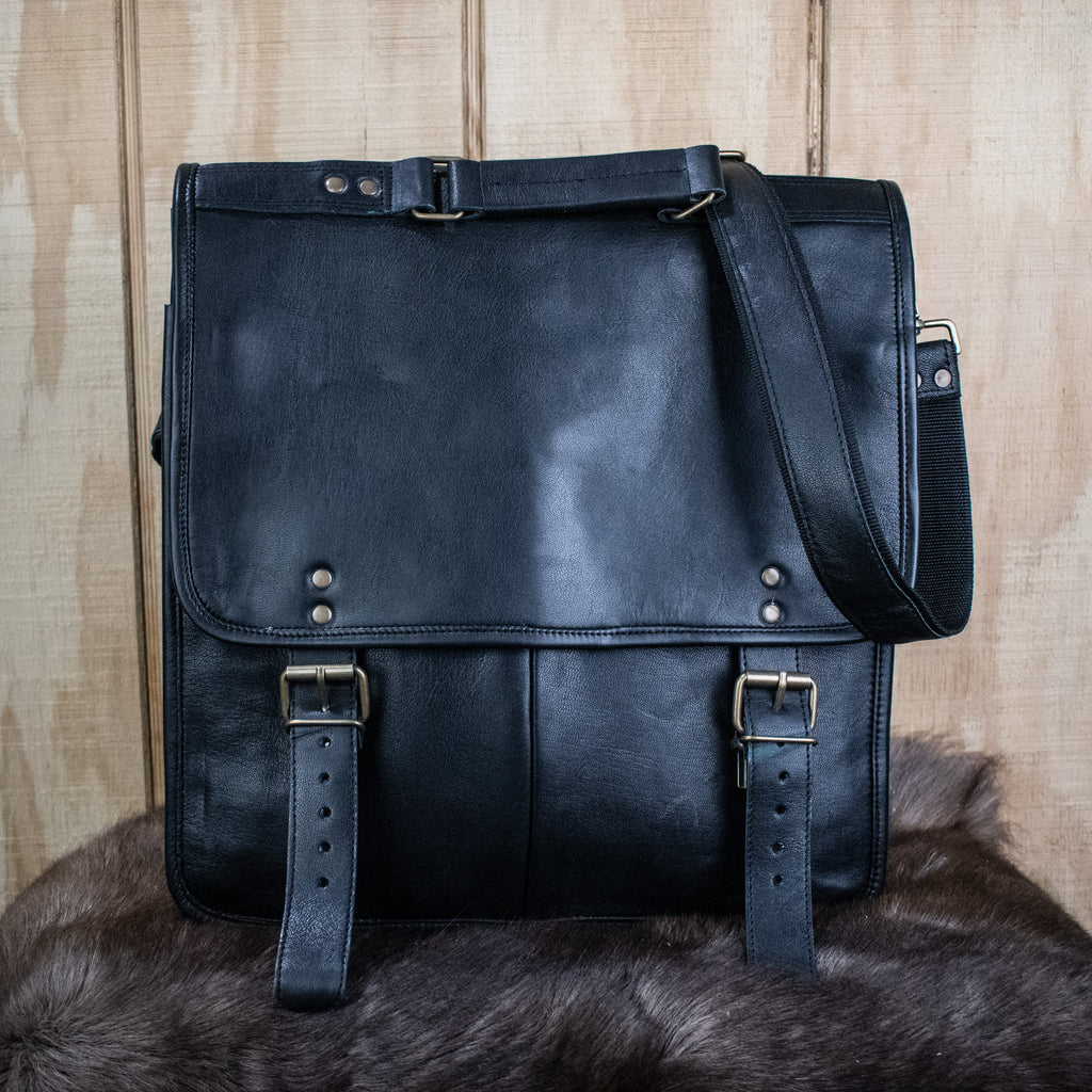 A black leather bag