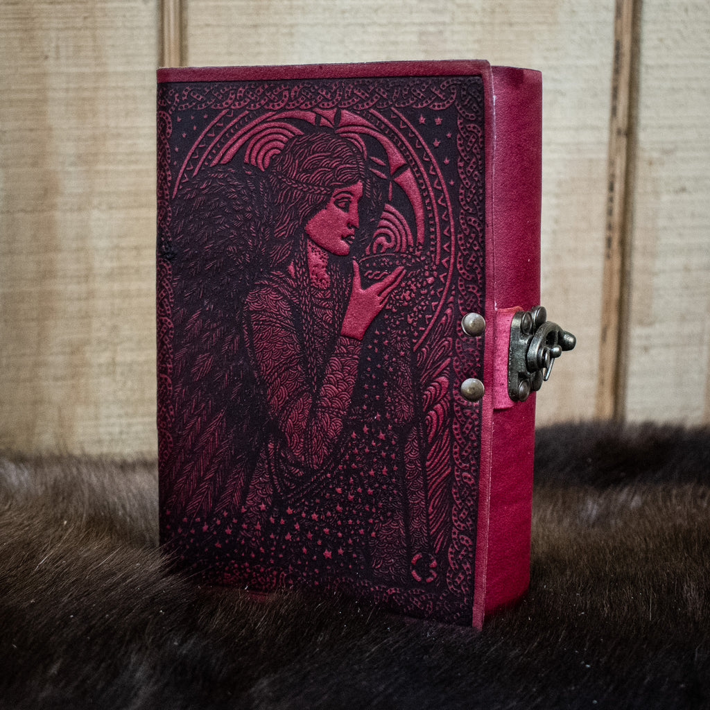 A red leather journal