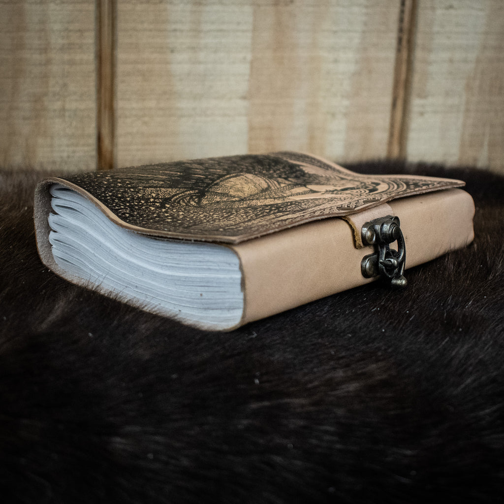 A cream leather journal