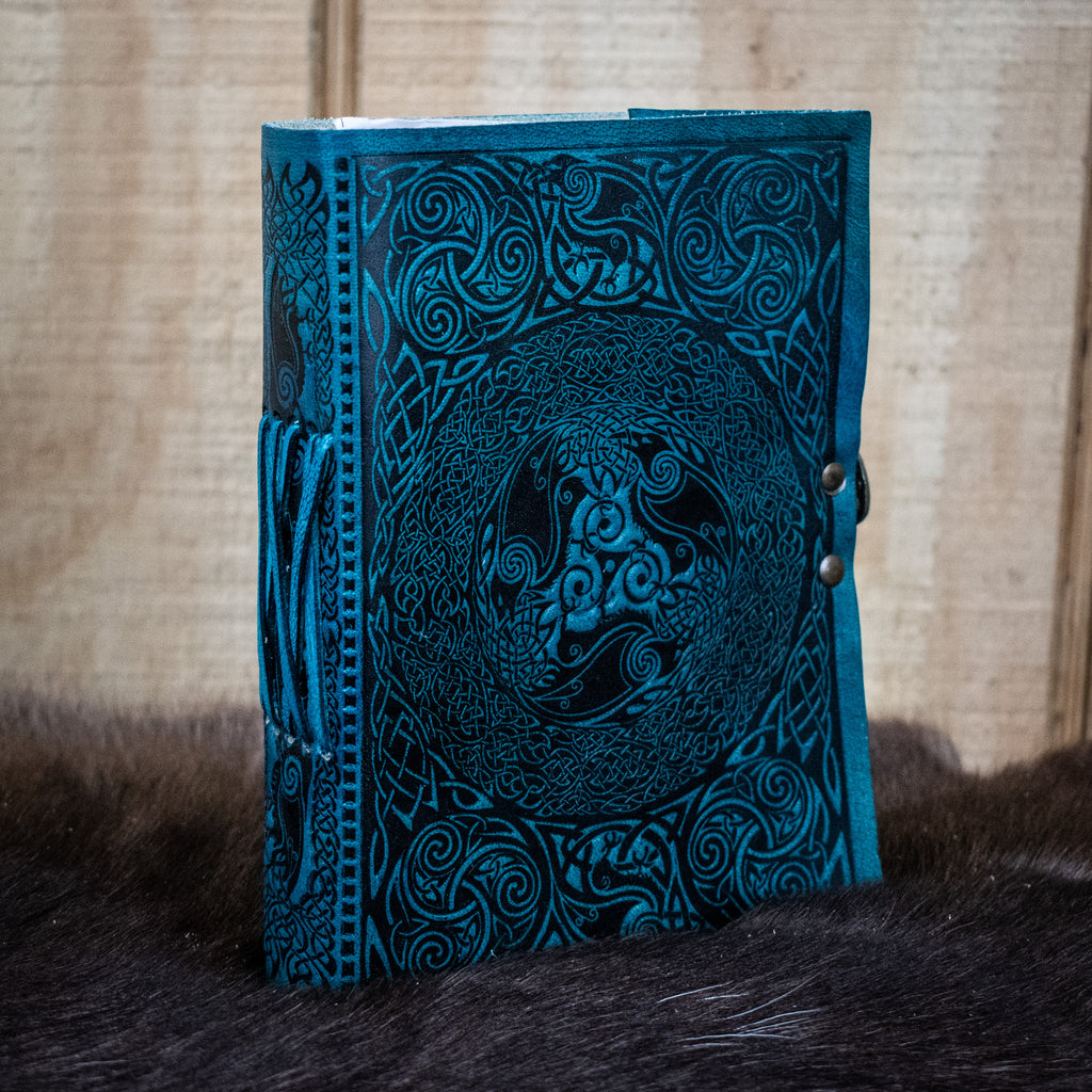 A blue leather journal