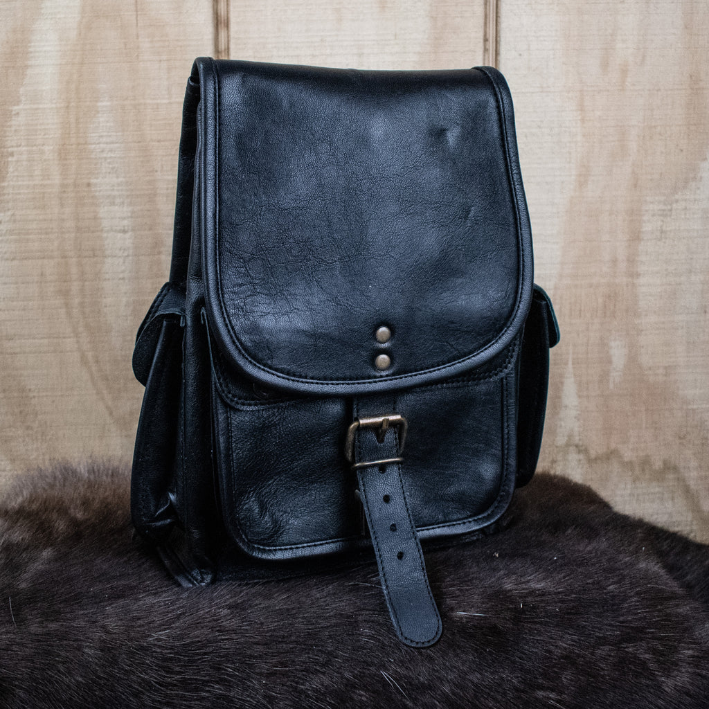 Black leather mini backpack