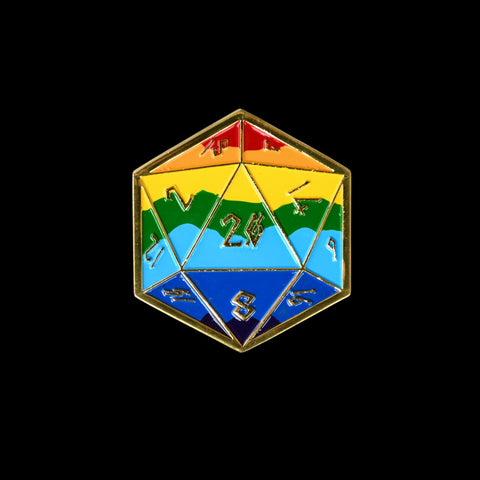 Pride and Gold Rainbow D20 Pin