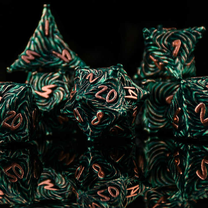 Vortex Warp Metal Dice Set - Green and Bronze