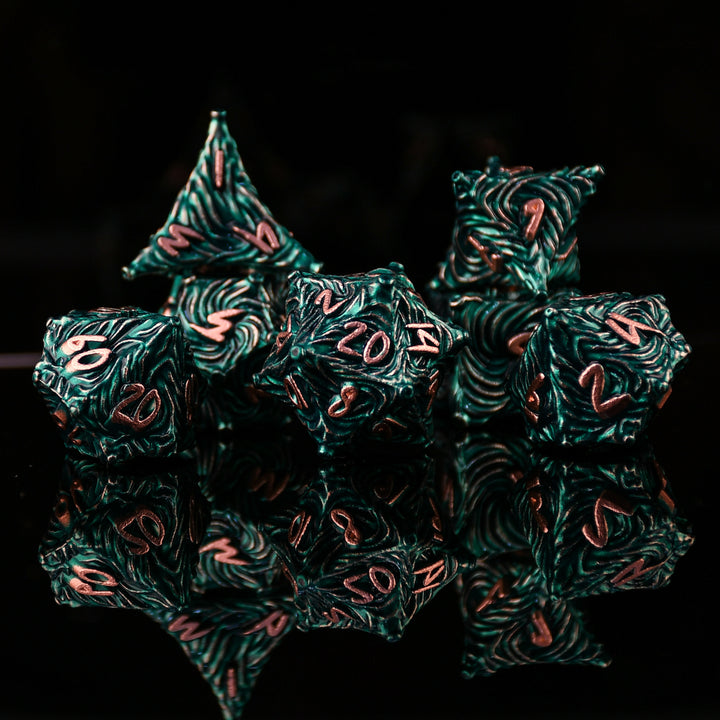 Vortex Warp Metal Dice Set - Green and Bronze