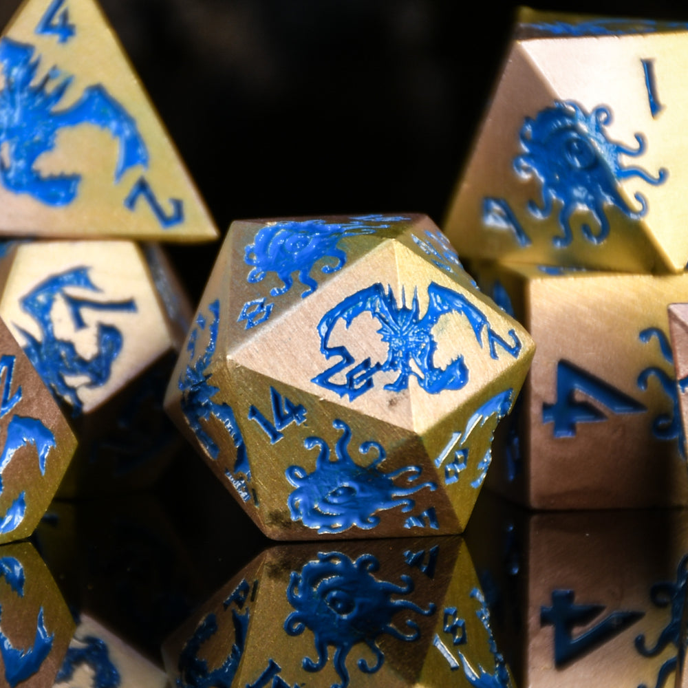 怪物图鉴金属骰子套装 - 蓝金
