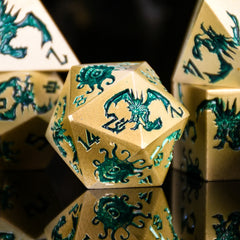 Monster Manual Metal Dice Set - Green and Gold