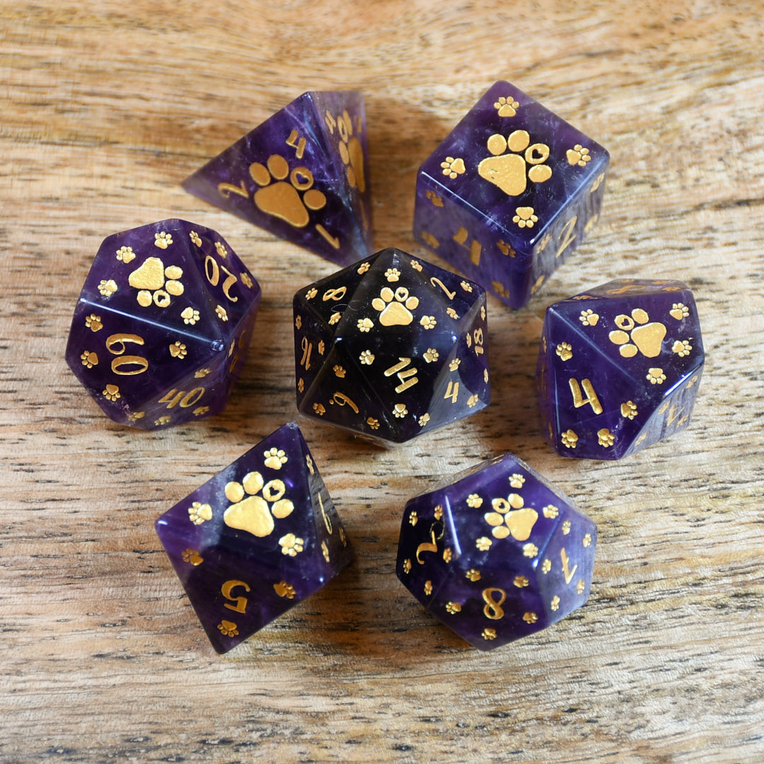 Puppy Paws Amethyst Dice Set