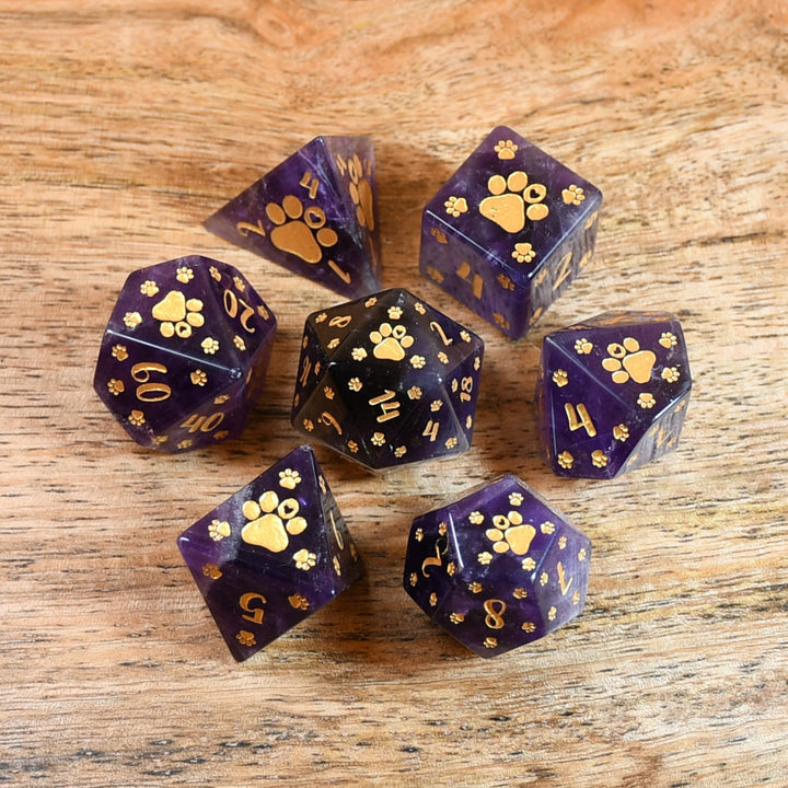 Puppy Paws Amethyst Dice Set