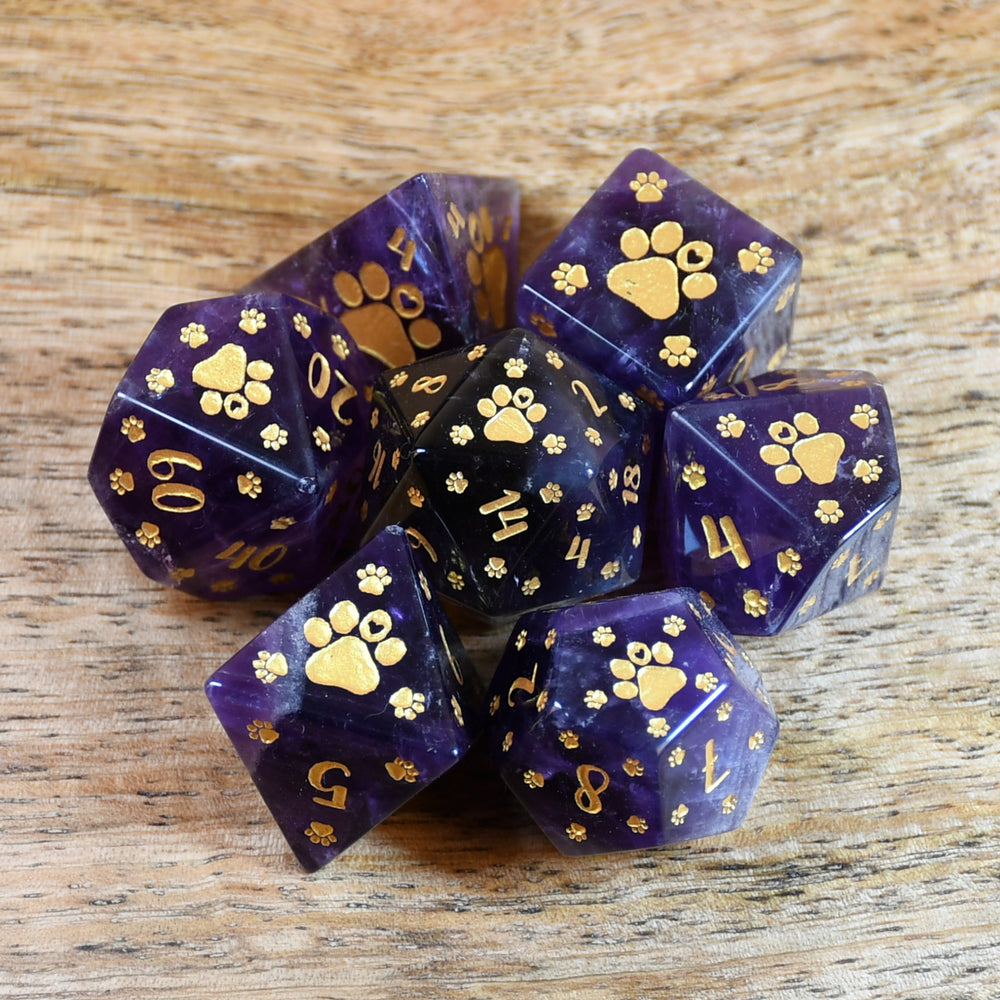 Pre-Order || Puppy Paws Amethyst Dice Set