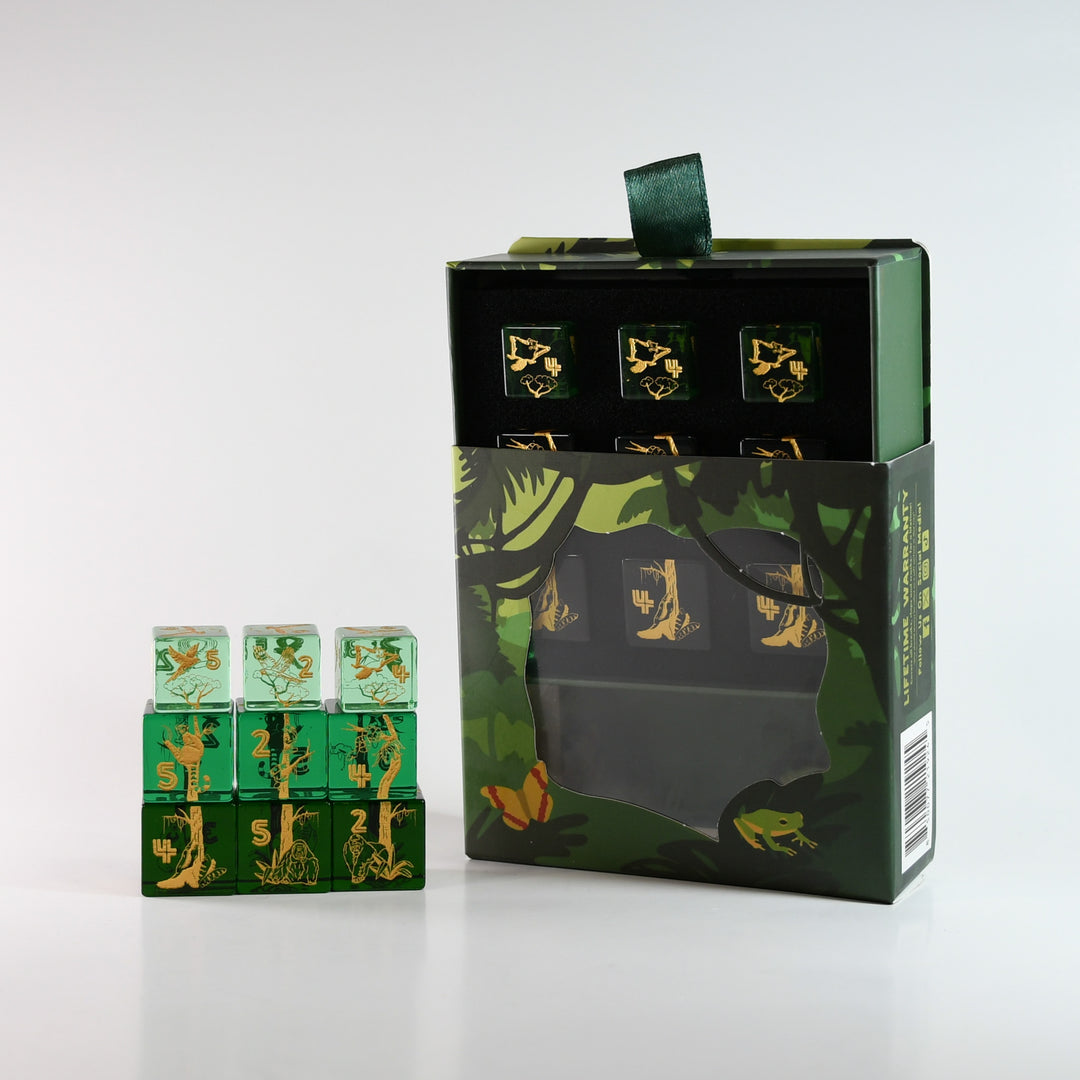 Set of green boxes with decorative design on a white background