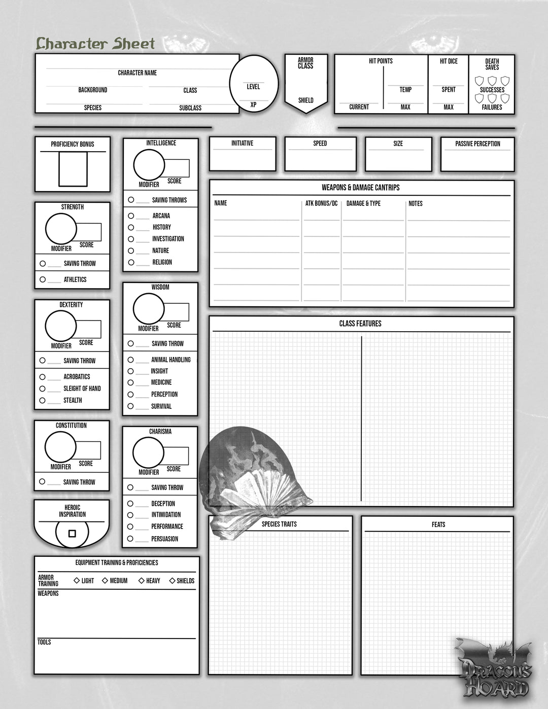 Dungeons and Dragons character sheet printable fillable pdf form art dnd d&amp;d
