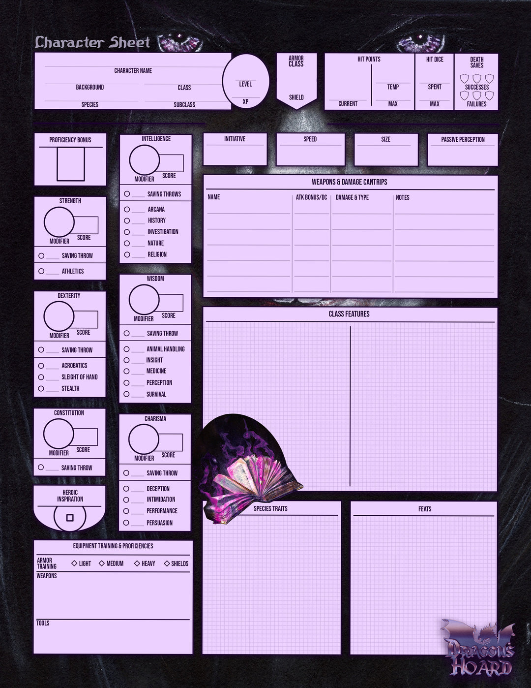 Dungeons and Dragons character sheet printable fillable pdf form art dnd d&amp;d