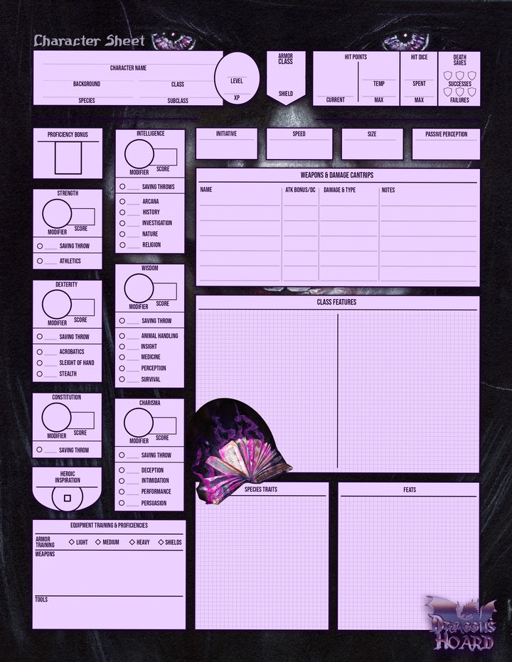 Dungeons and Dragons character sheet printable fillable pdf form art dnd d&amp;d