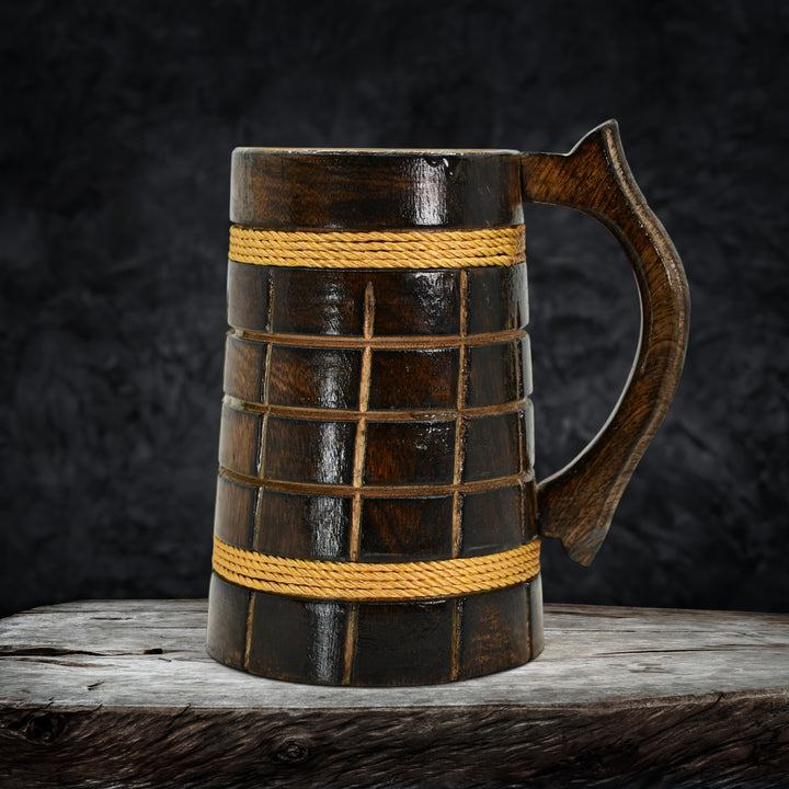 Dark Wood Grid-Panel Tankard