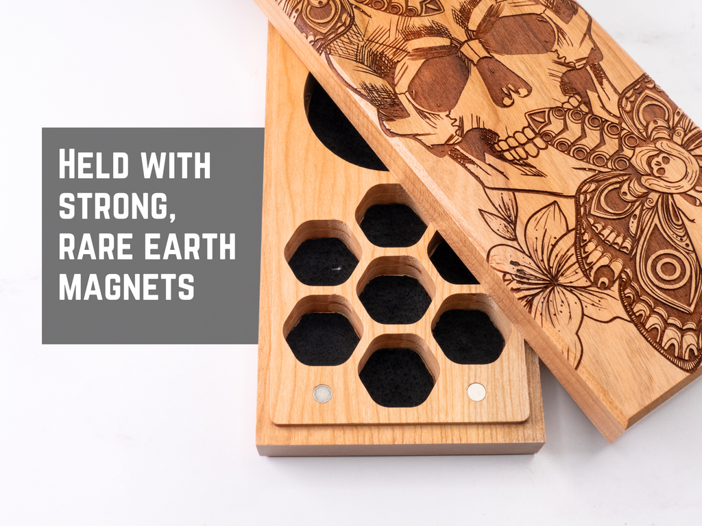 wood dnd dice vault for tabletop gaming that is engraved 