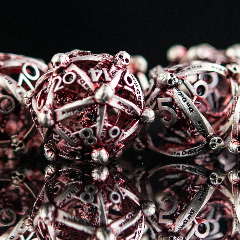 Pre-Order|| Draco Immortui Hollow Metal Dice Set - Red and Silver