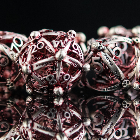 Draco Immortui Hollow Metal Dice Set - Red and Silver