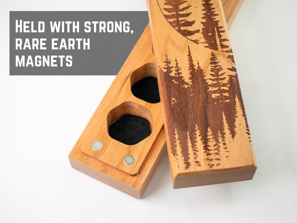 engraved wooden dice storage vault for polyhedral dice dnd