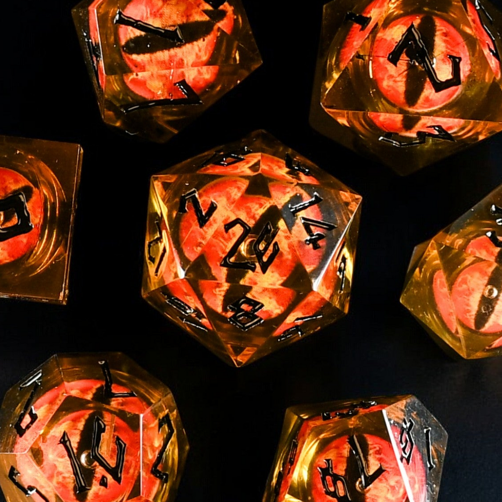 Pre-Order || Flaming Eye Liquid Core Dice Set
