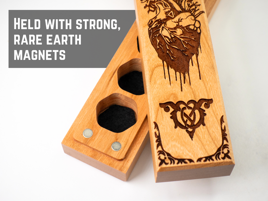 engraved wooden dice vault by talon and claw for tabletop gaming dice